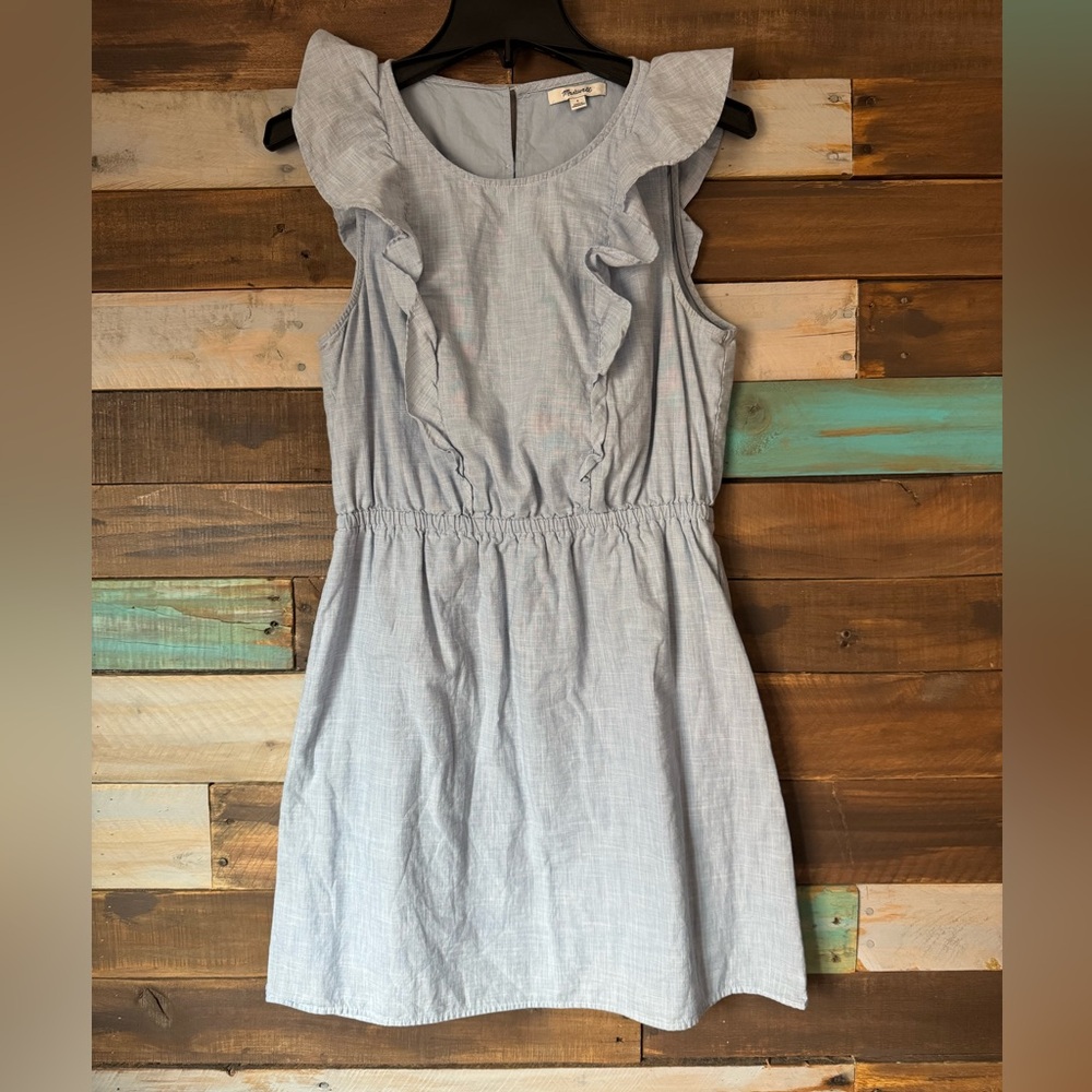 Madewell Chambray Ruffle Sleeve Mini Dress | Elastic Waist | Size 6
